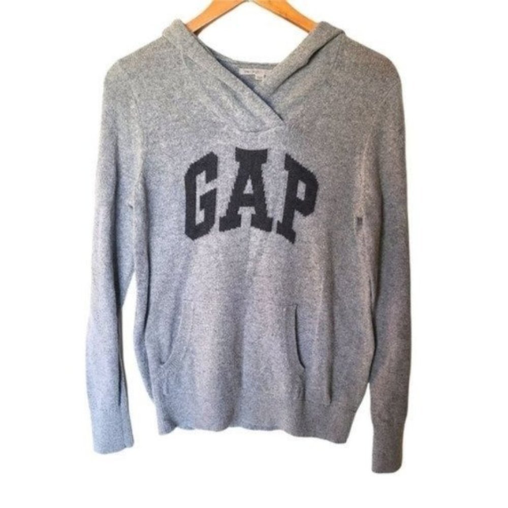 Gap Gray Sweater Hooded M Medium Cotton Angora Rabbit Hair Blend Kangaroo Pocket